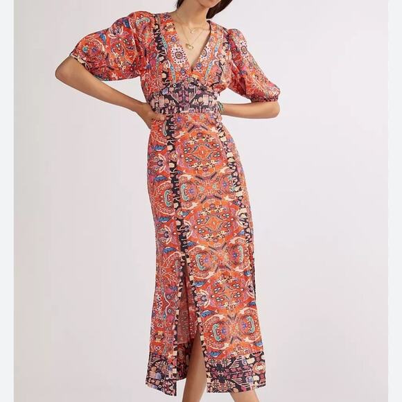 Anthropologie Dresses & Skirts - By Anthropologie Dress Maxi Boho Kaftan Vibrant Orange- 2